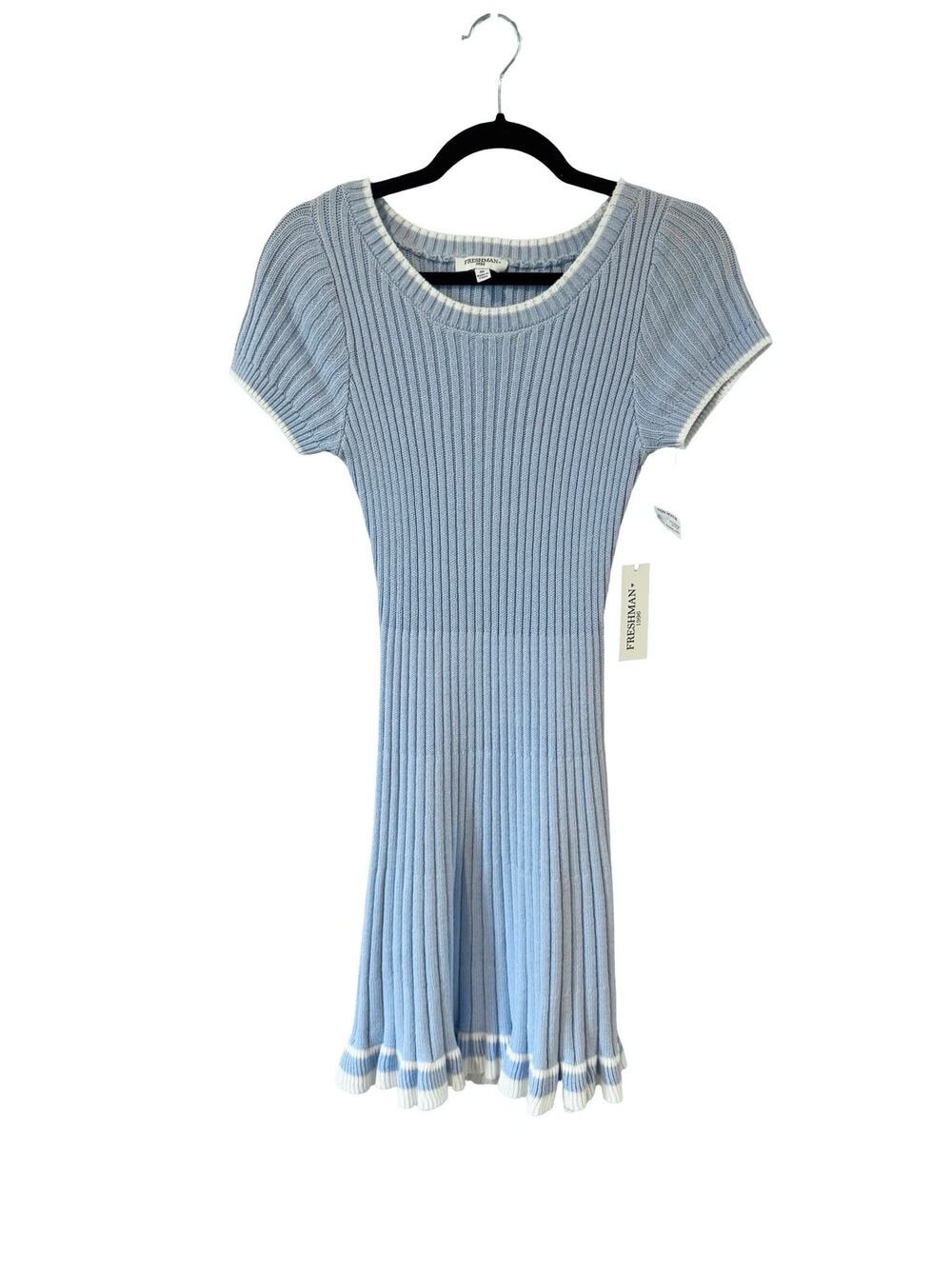 Freshman 1996 NWT Blue Ribbed Knit Mini Dress White Trim Size M